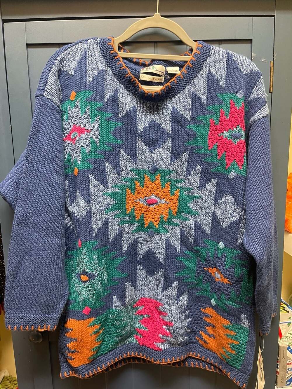 HKA Design Vintage 80s 90s Geometric Southwestern Hand Knitted Sweater Large